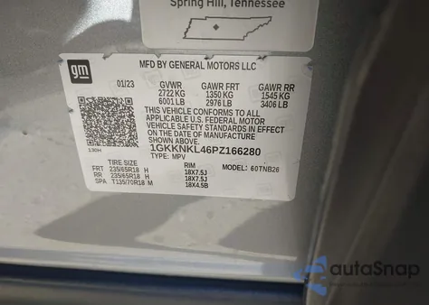 2023 GMC Acadia Fwd Sle z USA, uszkodzony, nr VIN 1GKKNKL46PZ166280
